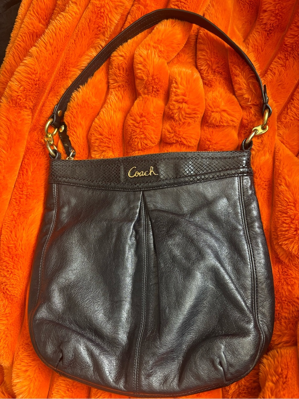Coach Black Leather Shoulder Bag with Gold Hardware